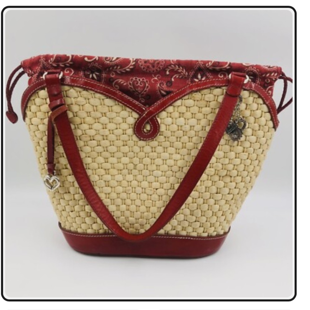 VTG Brighton Marilyn Basket Weave Red Bandana Drawstring Heart Handbag